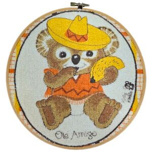 Vintage Kelly Koala Ole Amigo Sombrero Taco Bear‎ Embroidery Hoop Art Decor